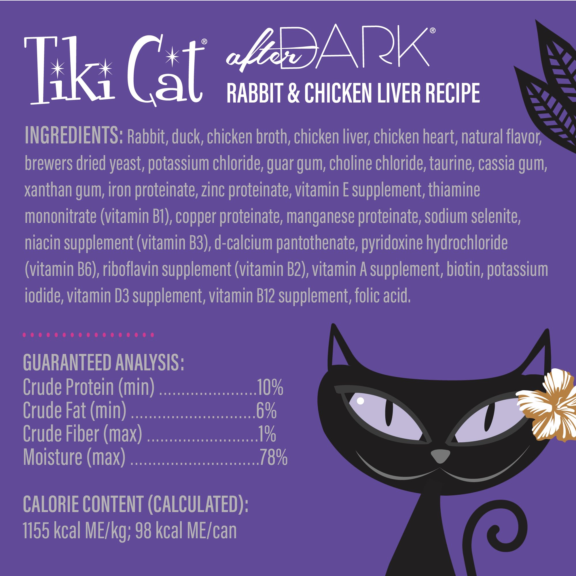 Nourriture humide Tiki Cat After Dark pour chats adultes, ingrédients non-GMO.