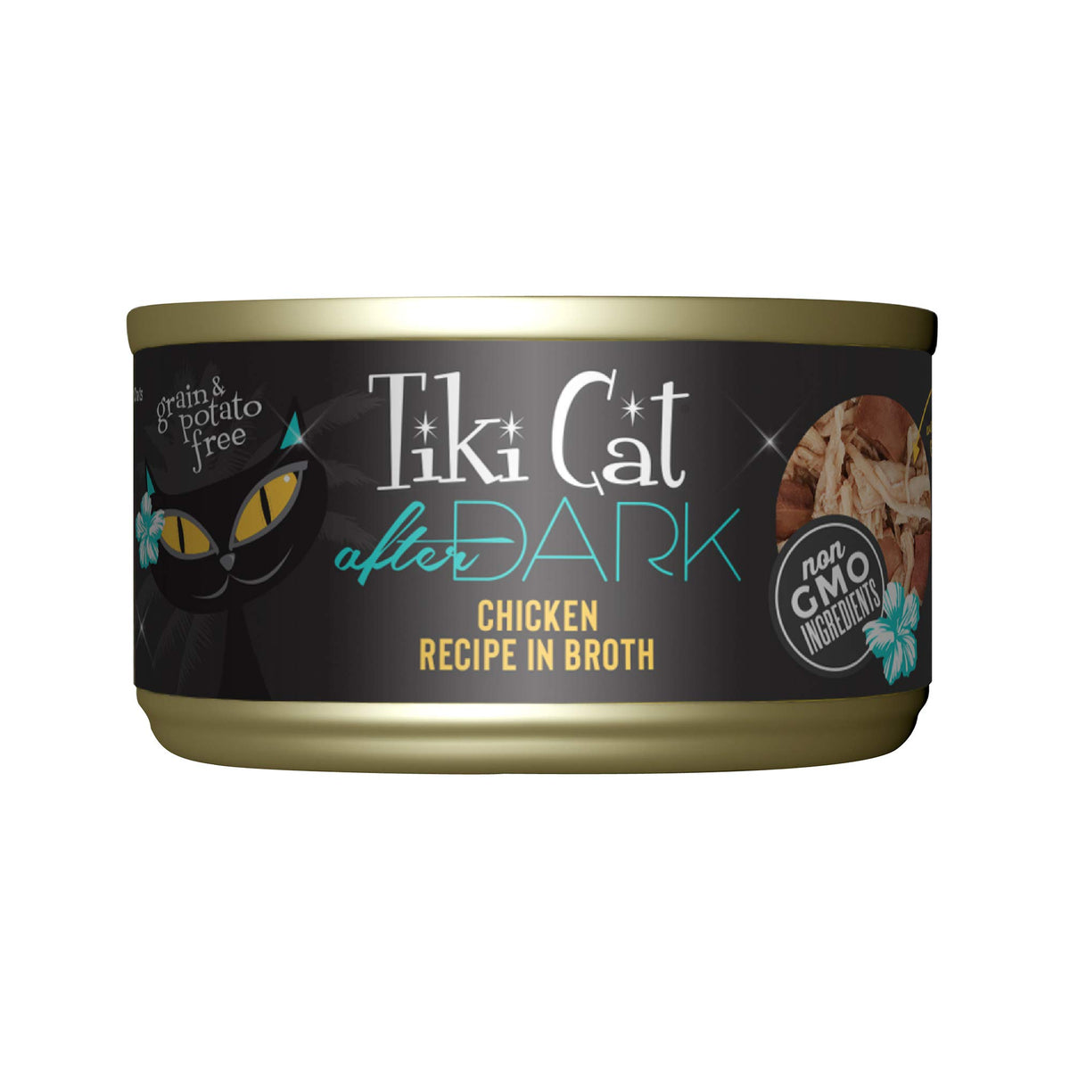 Tiki Cat After Dark: poulet effiloché dans bouillon savoureux, hydratation quotidienne possible.