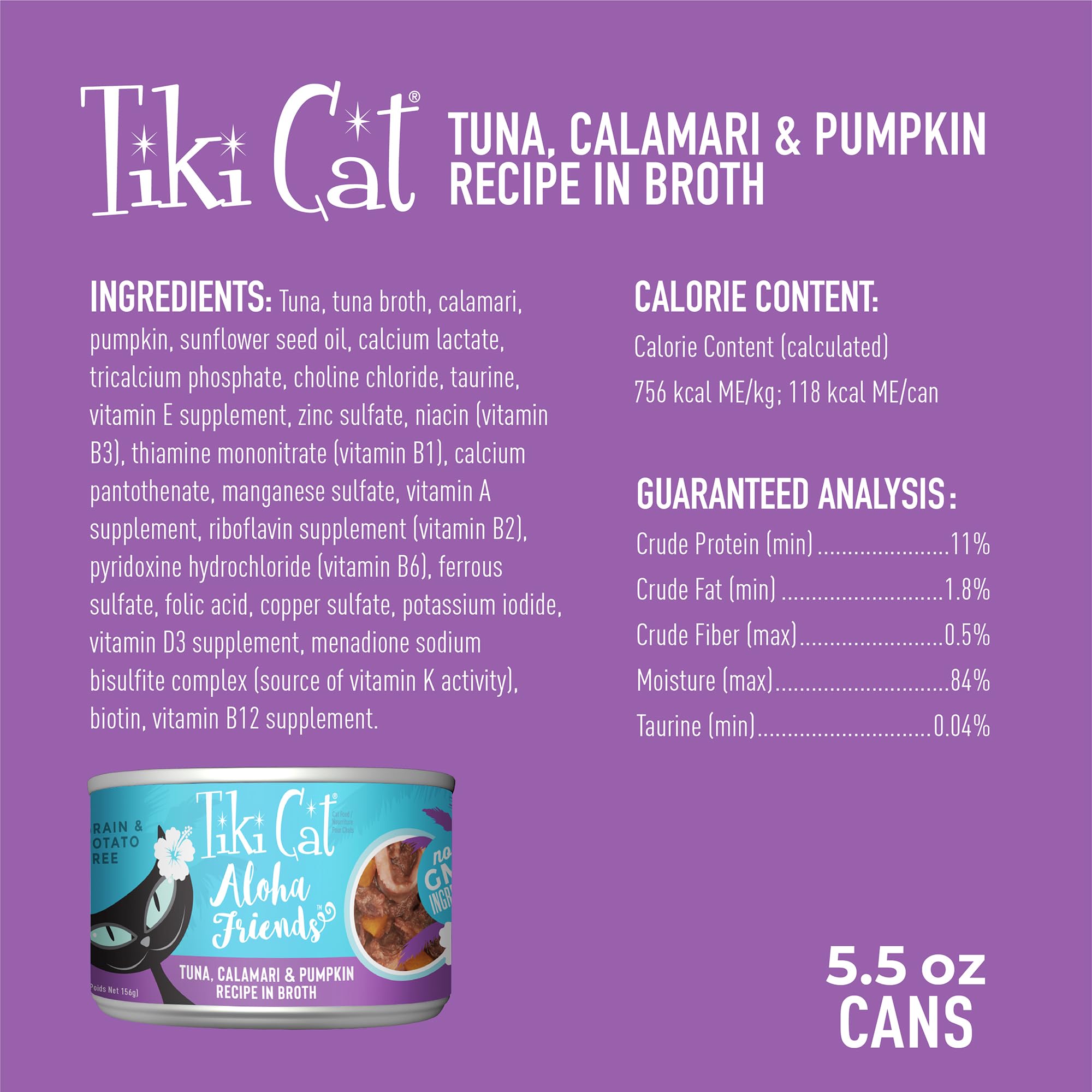 Tiki Cat Aloha Friends potiron, fibre douce pour la digestion.