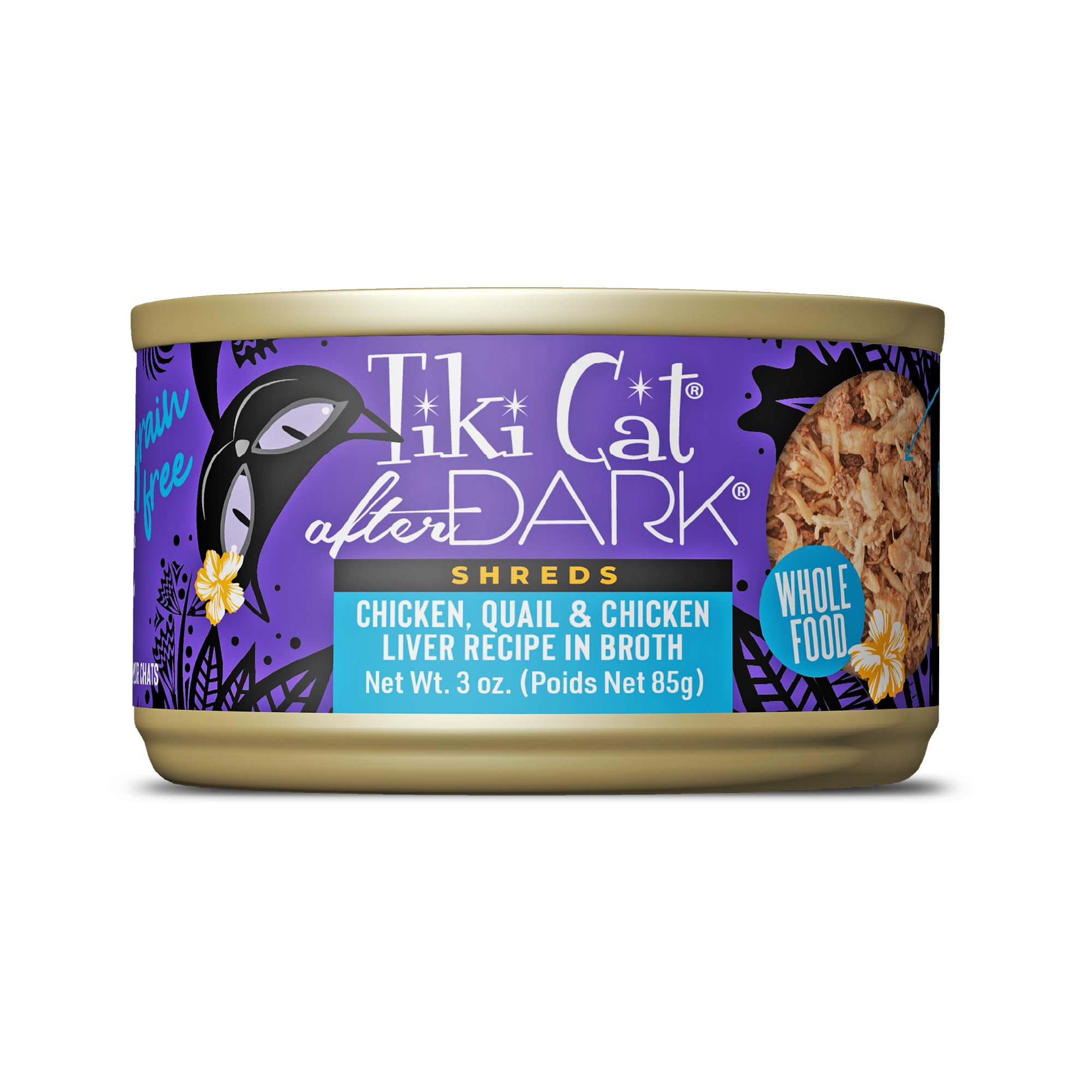 Tiki Cat Après la Nuit – morceaux effilés poulet, caille et foie en conserve, riche en protéines.