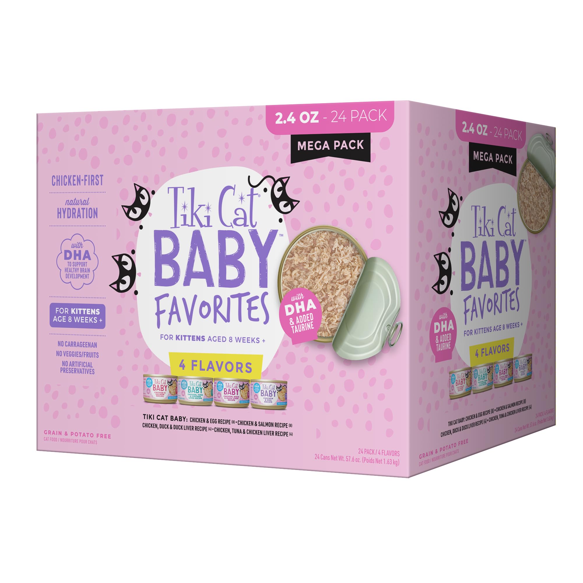 Tiki Cat Baby Favorites, emballage 24 boîtes, parfait pour démarrer l'alimentation des chatons.
