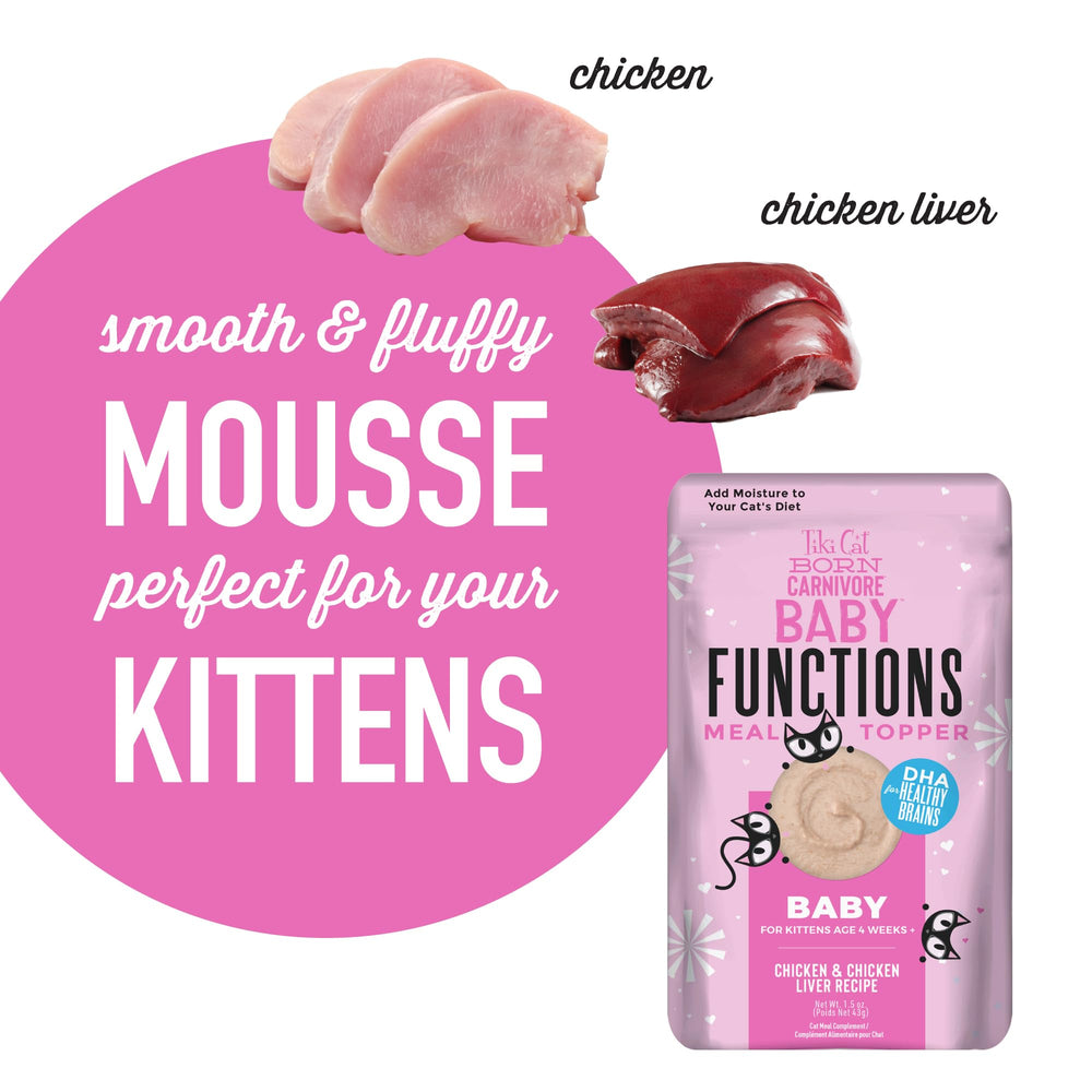 Sans céréales, sans fruits ni légumes, garniture mousse Tiki Cat.