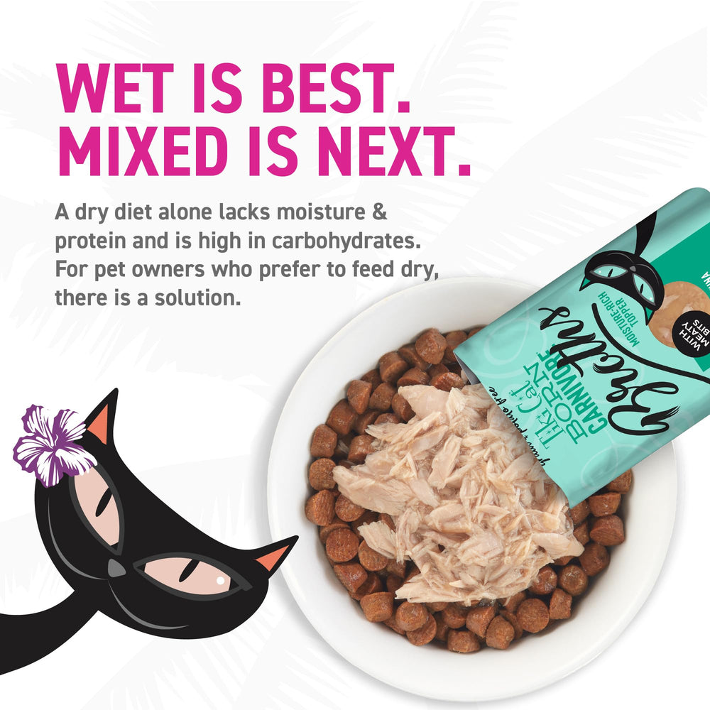 Tiki Cat Born Carnivore Broths saveur-richesse, expérience sensorielle lors du repas.
