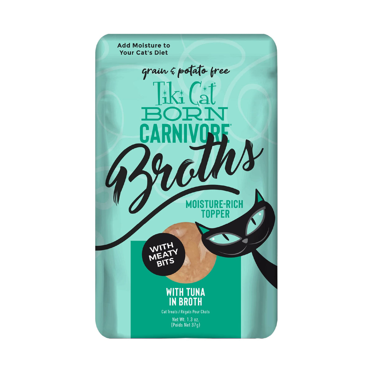 Tiki Cat Born Carnivore Broths thon-poche, apportez une hydratation pratique lors du repas.