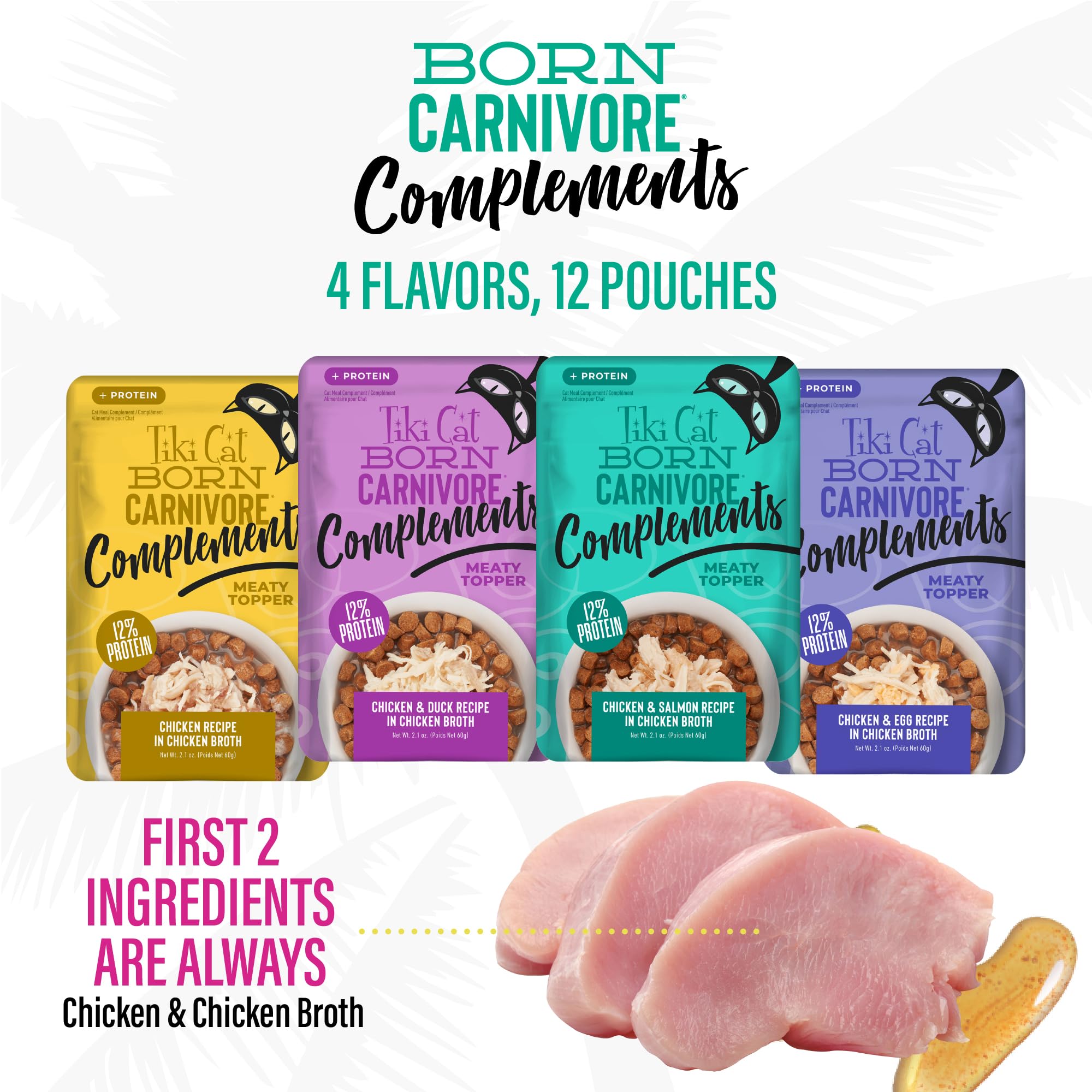 Poche Tiki Cat Born Carnivore Complements ouverte, prête à ajouter sur les croquettes.