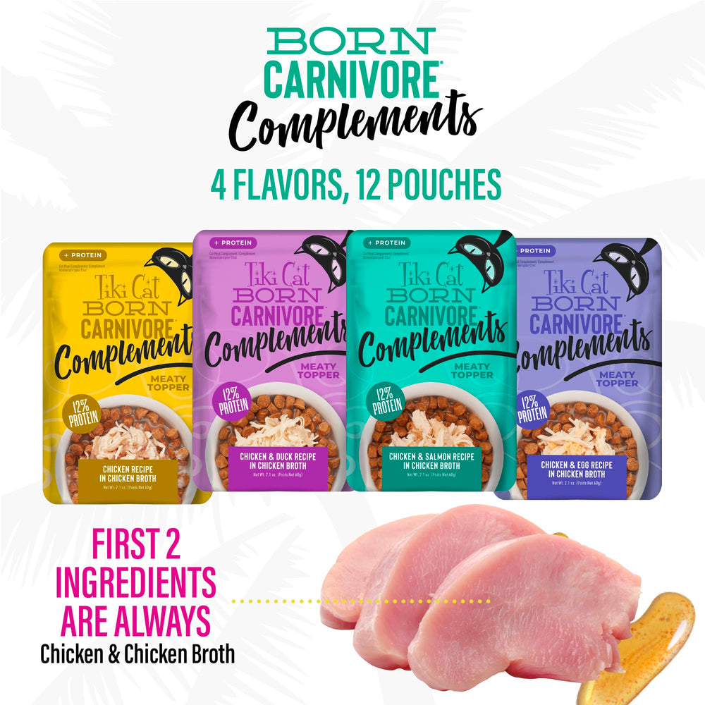 Poche Tiki Cat Born Carnivore Complements ouverte, prête à ajouter sur les croquettes.