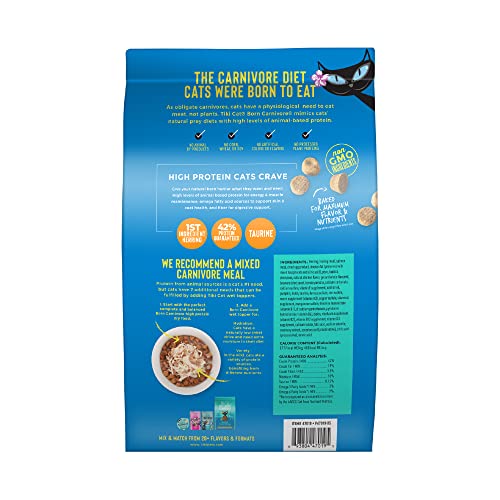 Tiki Cat Born Carnivore croquettes adultes avec ingrédients essentiels pour chats adultes.