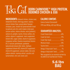 Tiki Cat Born Carnivore poulet et œuf, haute teneur en protéines.