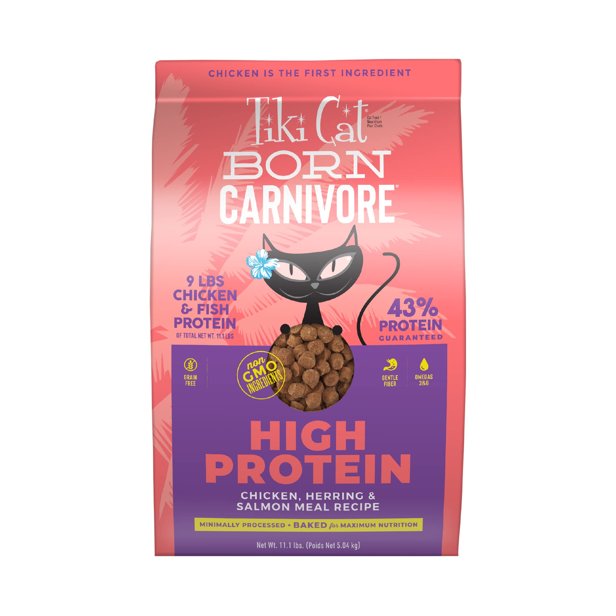 Sac Tiki Cat Born Carnivore, 11,1 livres, protéines élevées pour chat.