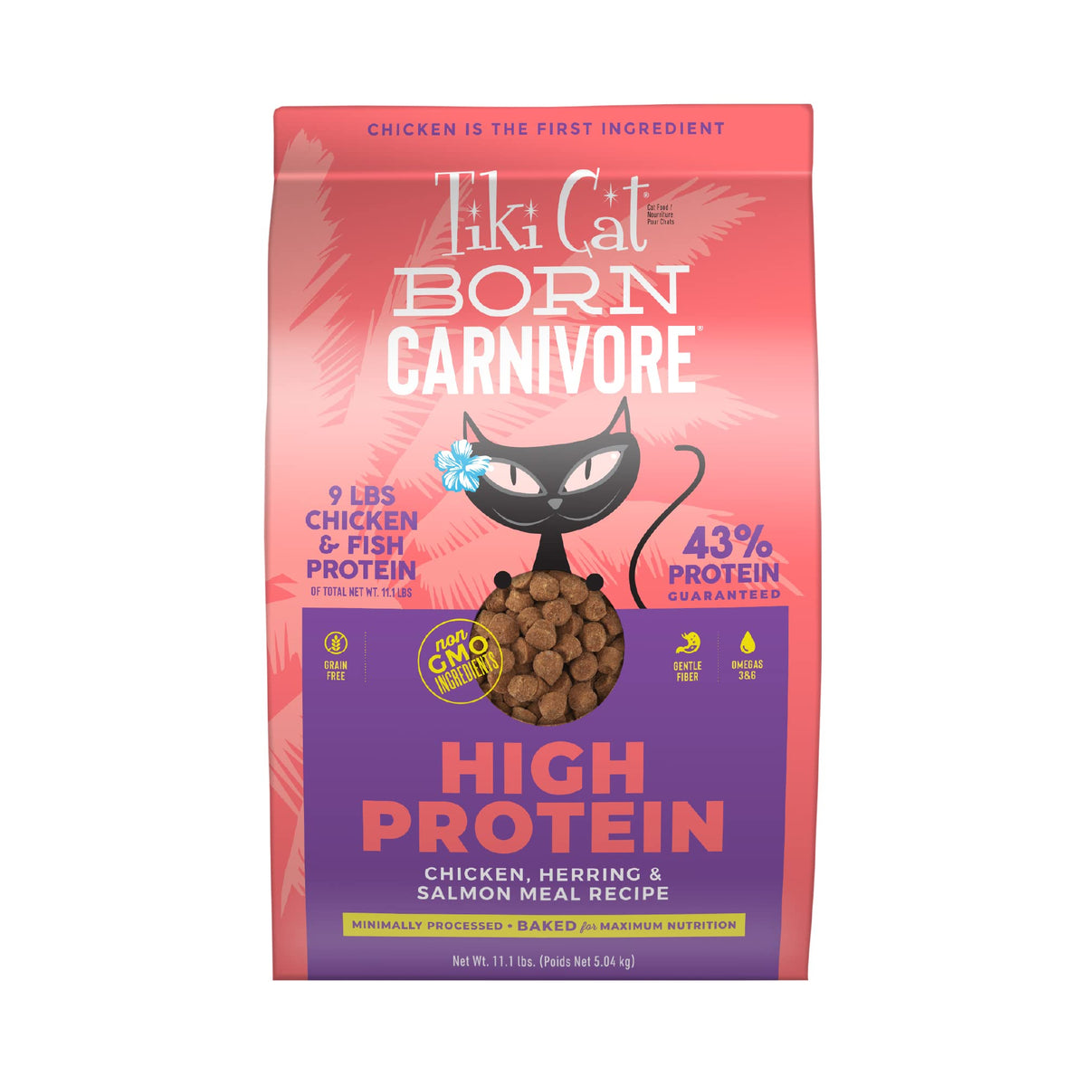 Sac Tiki Cat Born Carnivore, 11,1 livres, protéines élevées pour chat.