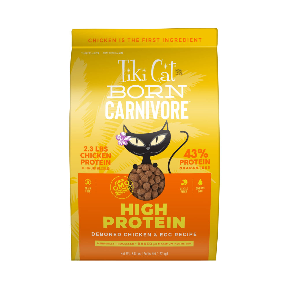 Sac Tiki Cat Born Carnivore de 2,8 lb, format pratique pour repas quotidiens.