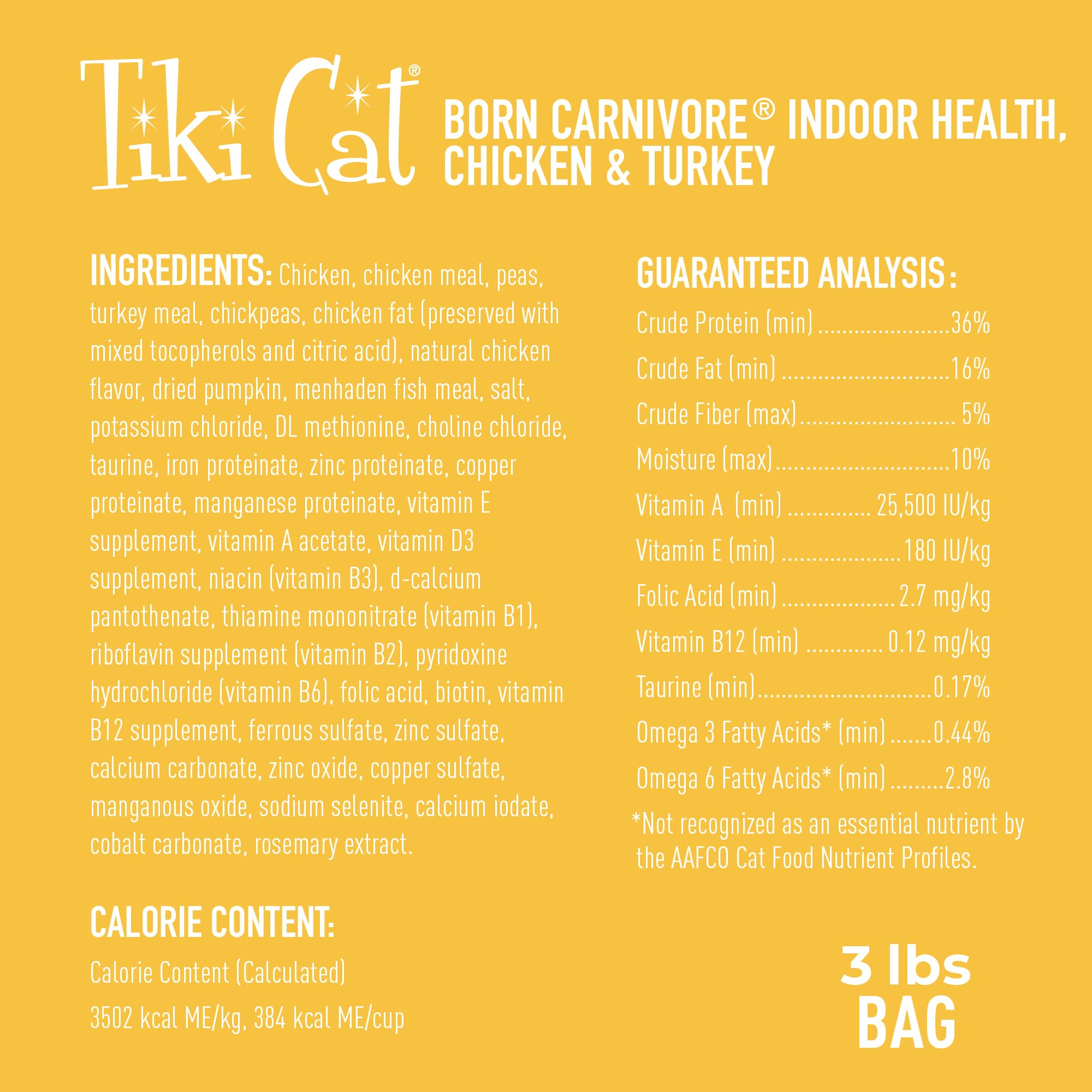 Sante interieur Tiki Cat Born Carnivore pour chats d interieur actifs.