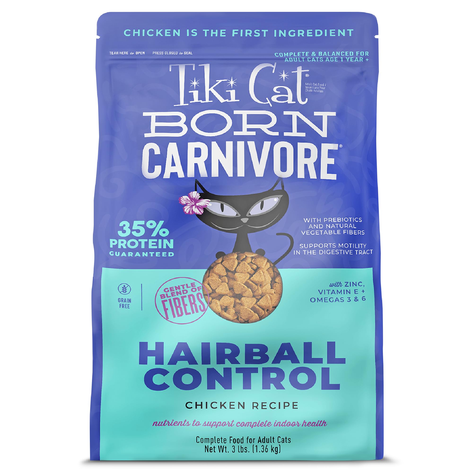 Tiki Cat Born Carnivore: poulet comme premier ingrédient pour une nutrition complète.