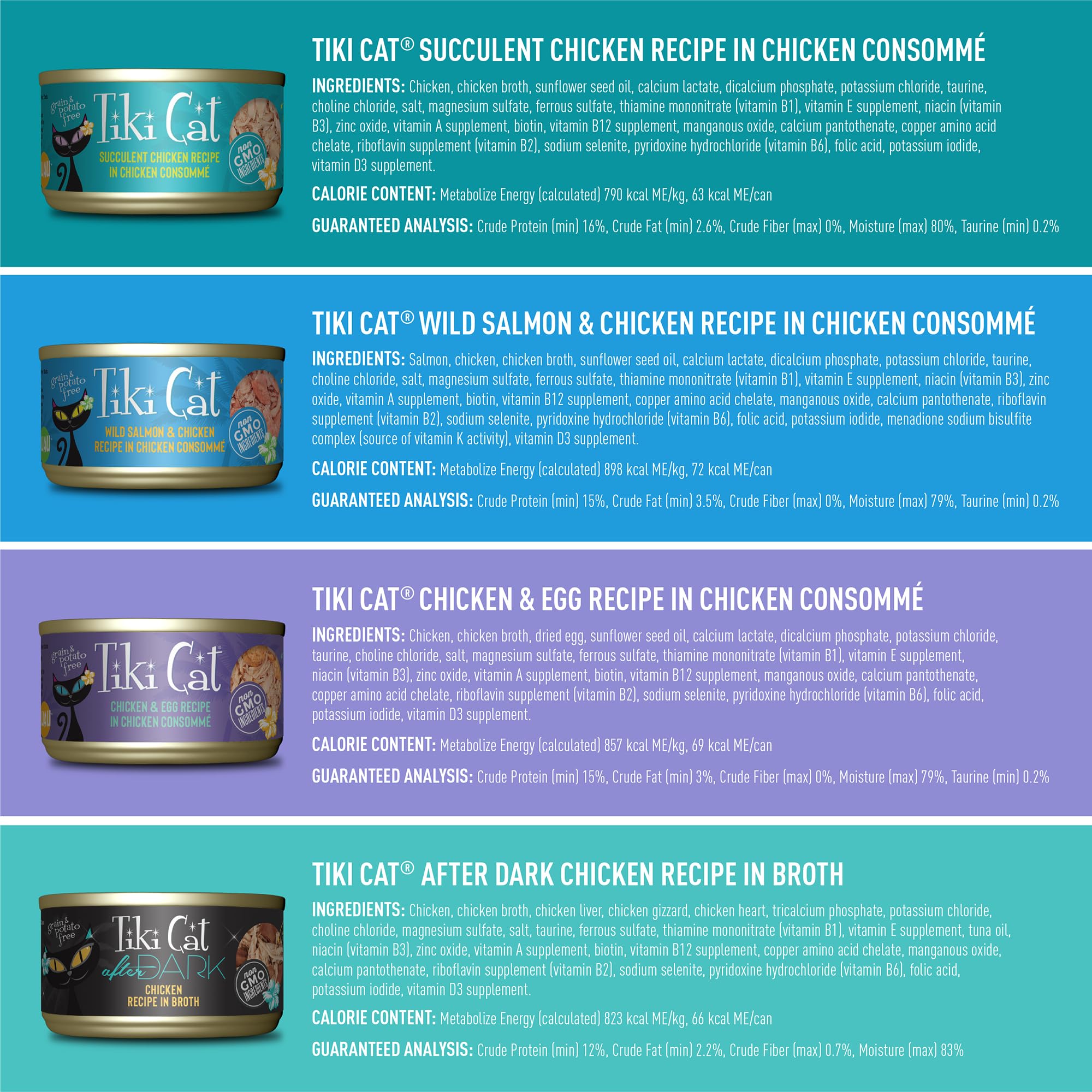 Tiki Cat Délices Poulet Non-OGM, ingrédients sans OGM.