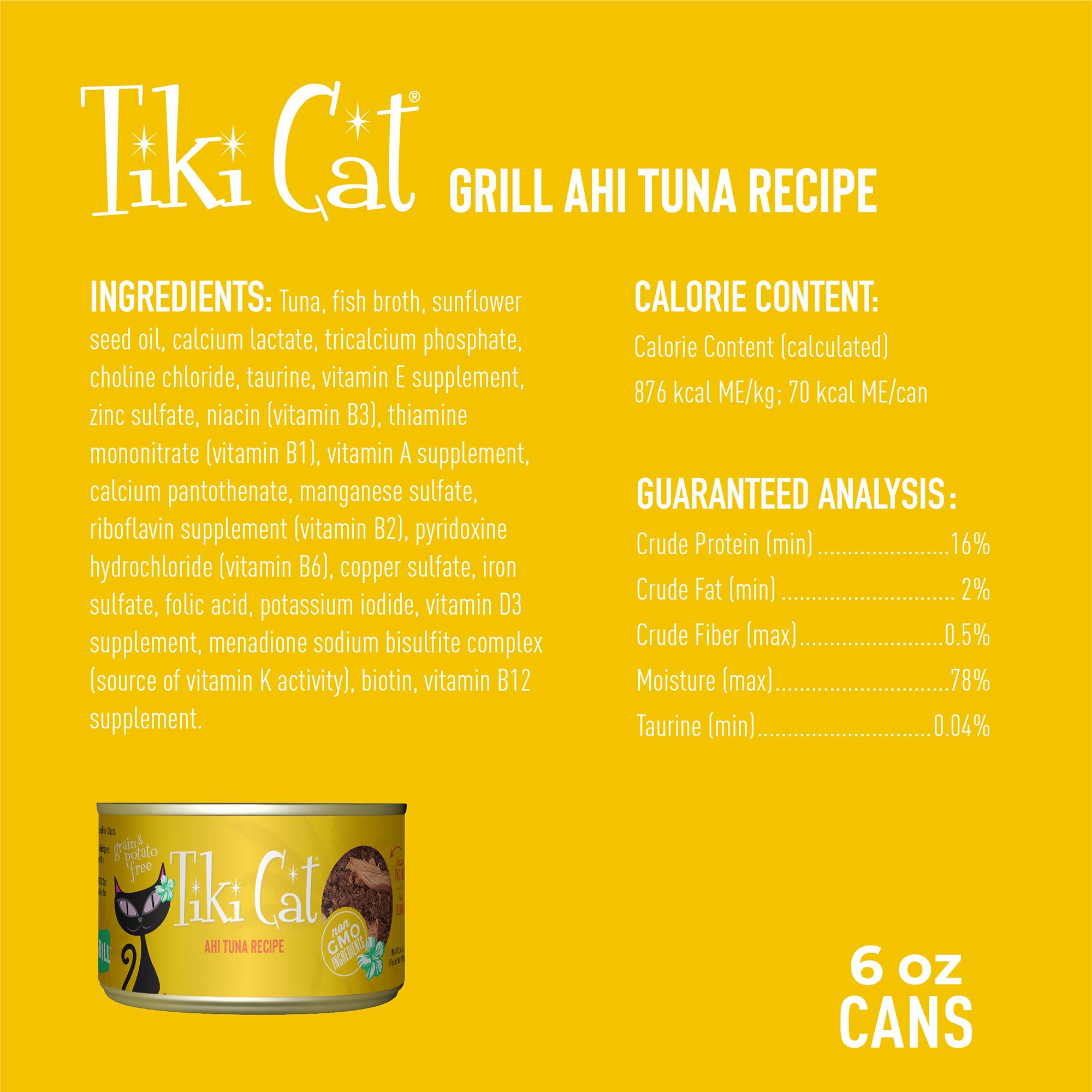 Boîte Tiki Cat Grill de 6 oz prête à servir rapidement.