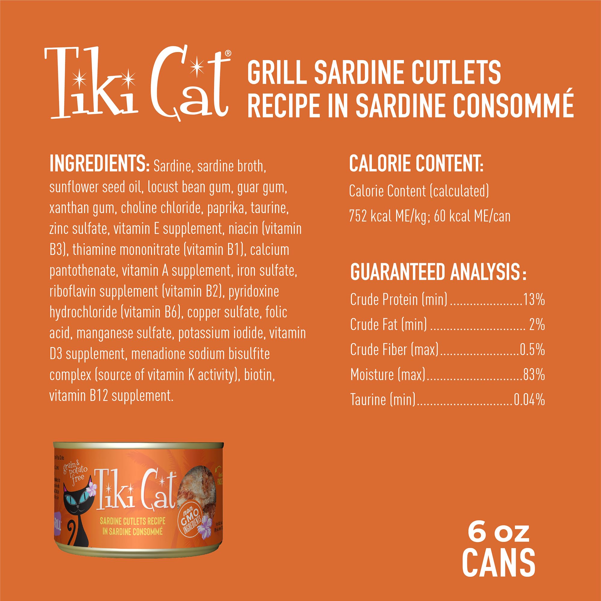 Boîtes Tiki Cat Grill 8x170 g, format pratique et prêt à servir.