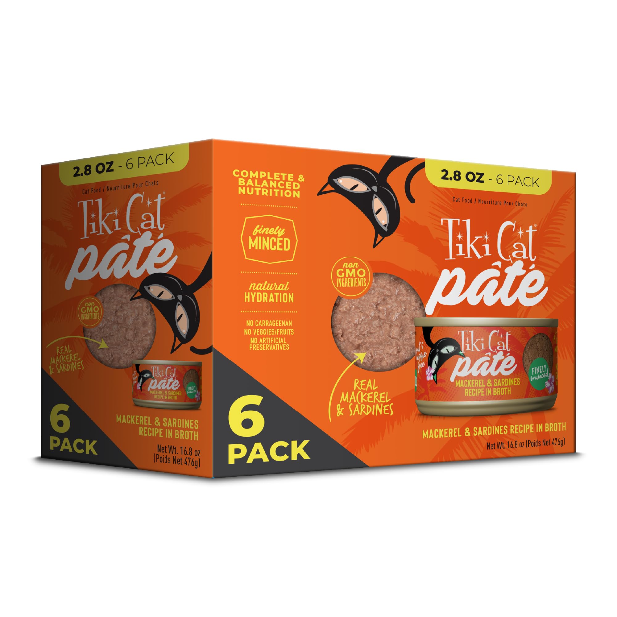 Tiki Cat Grill Pâté Sardine-Maquereau, emballage pratique pour six boîtes.