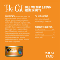 Tiki Cat Grill Pâté Thon-Crevetttes haute protéine pour chats actifs.