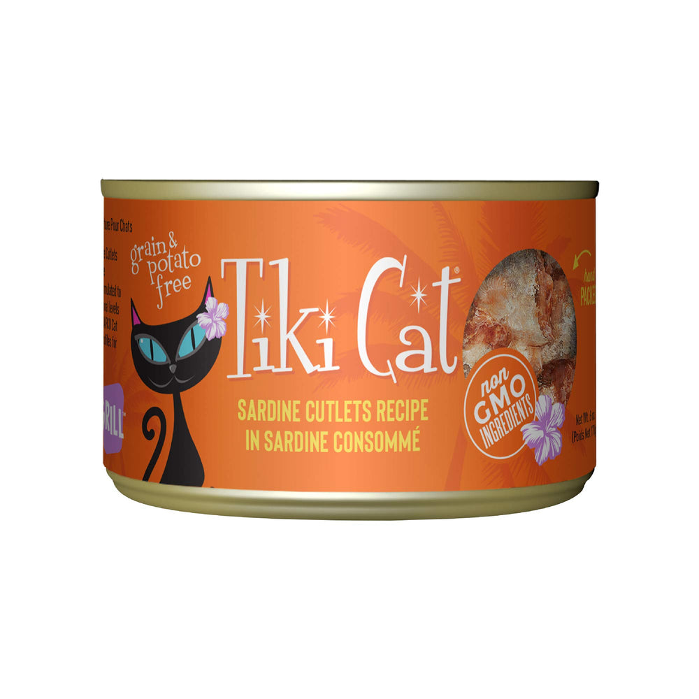 Tiki Cat Grill Sardines Tranches, protéine réelle et goût marin pour chat.