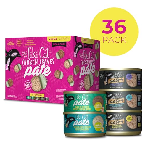 Pâté Tiki Cat poulet et thon Luau, texture lisse vue en gros plan.