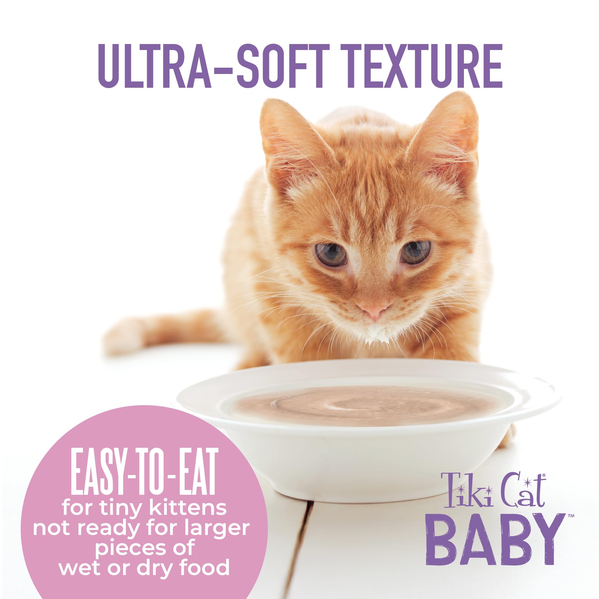 Tiki Cat Purée Bébé Chaton – calcium et phosphore équilibrés pour la croissance.