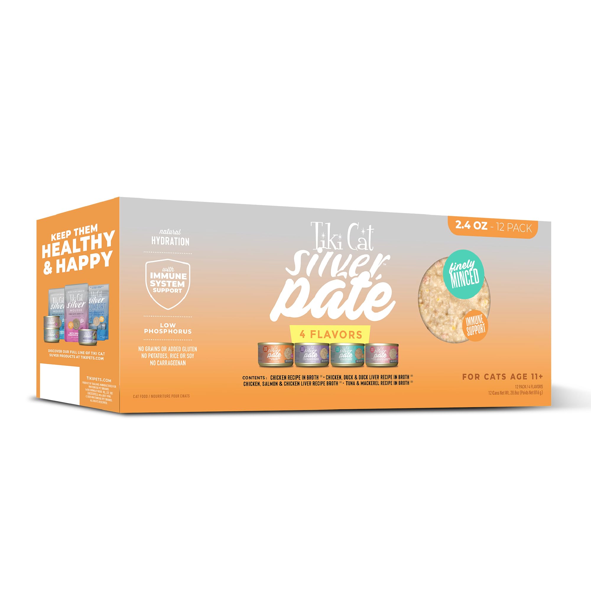 Tiki Cat Silver Pâté humide pour chat âgé de 11 ans et plus.