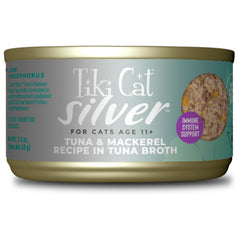Tiki Cat Silver Comfort mousse thon-maquereau dans bouillon, appétit senior stimulé.