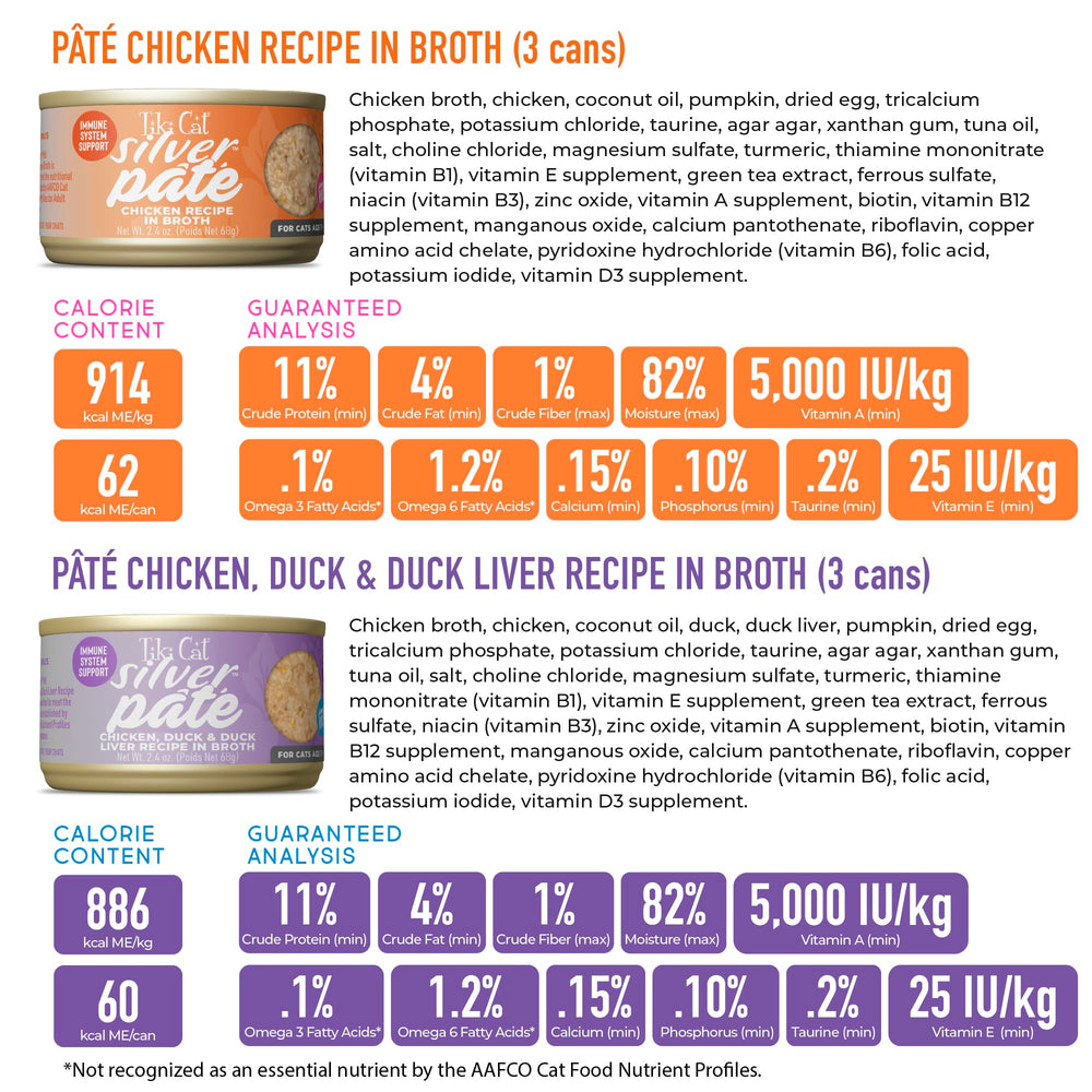 Ingrédients non-GMO et protéines de qualité dans Tiki Cat Silver.