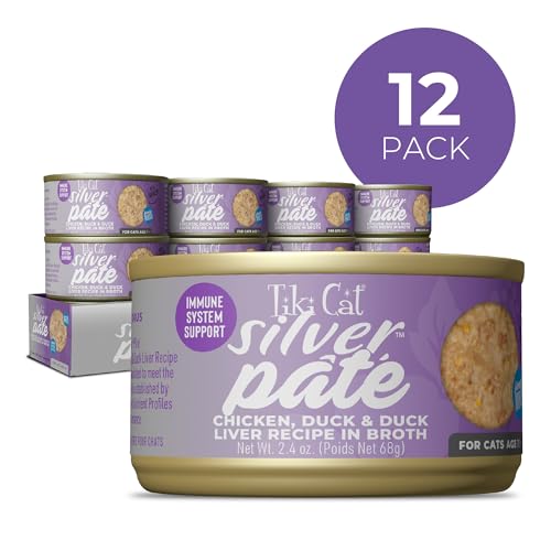 Tiki Cat Silver Pâté : morceaux poulet et canard pour repas savoureux.