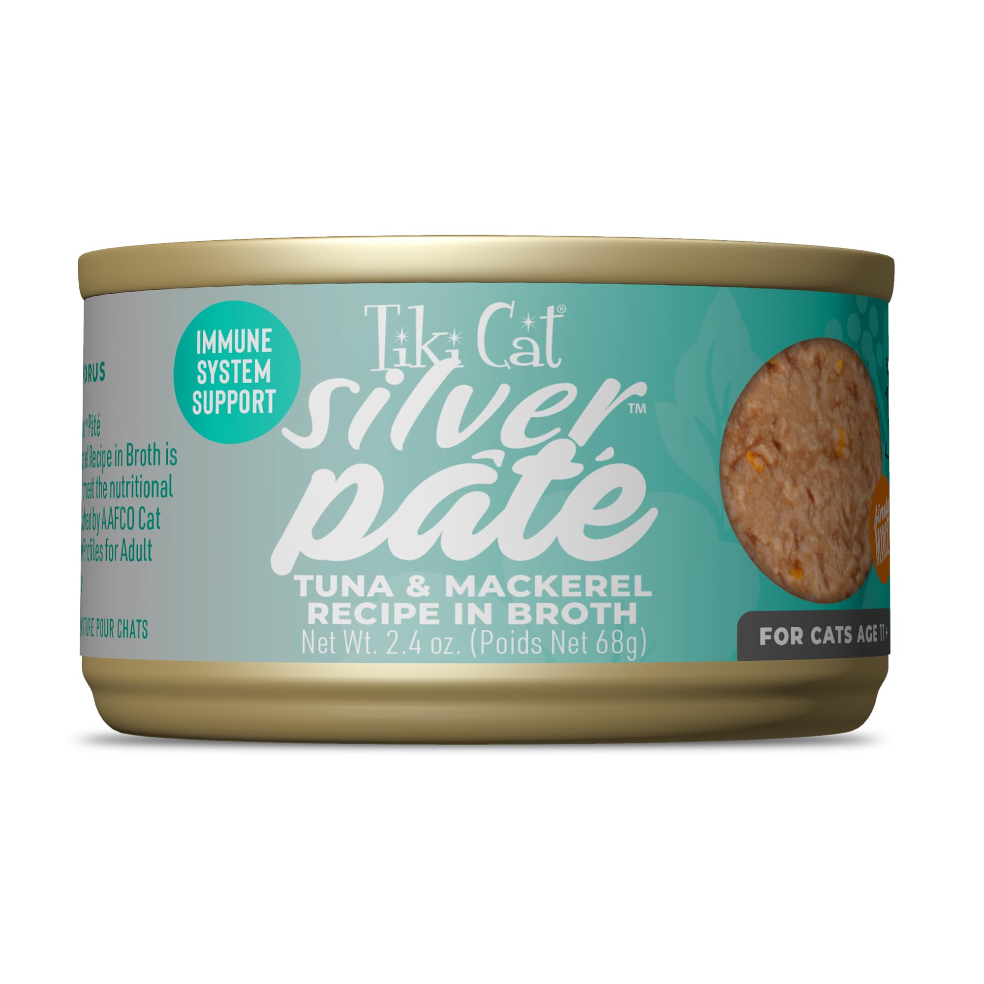 Tiki Cat Silver Pate avec thon et maquereau dans bouillon appétissant