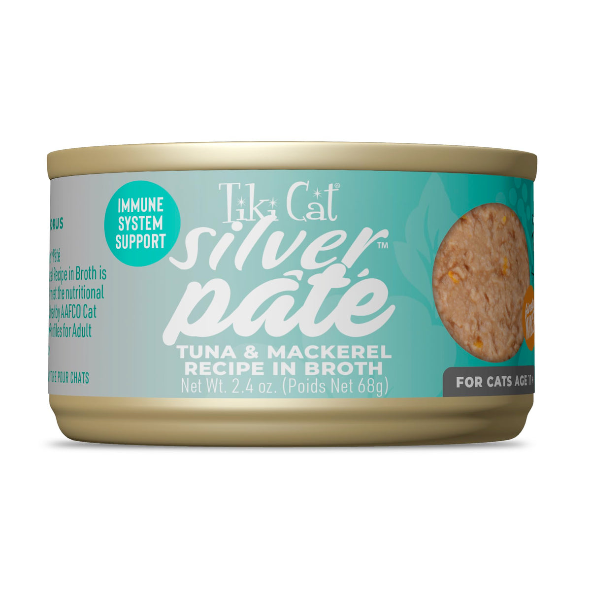 Tiki Cat Silver Pate avec thon et maquereau dans bouillon appétissant