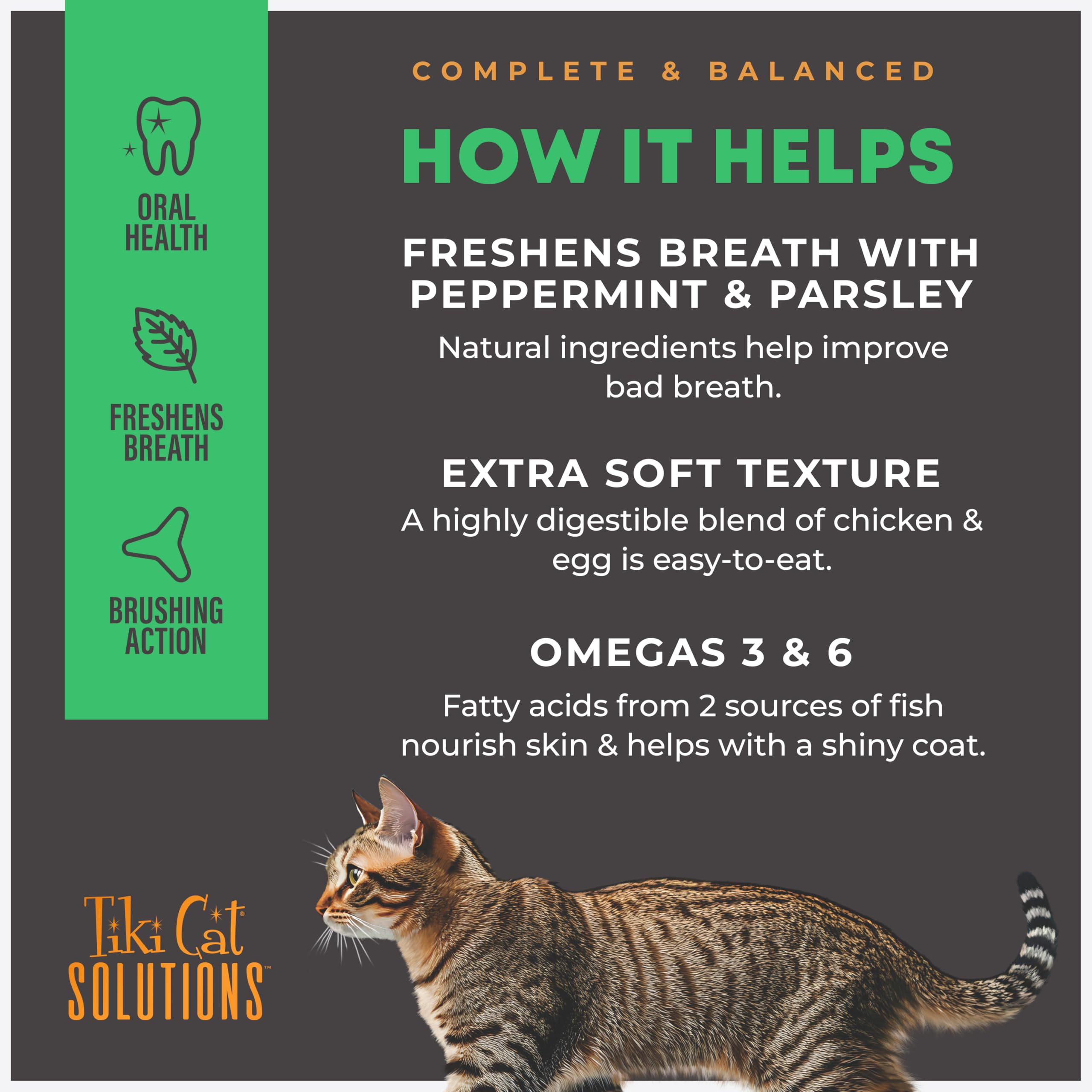 Croquettes Tiki Cat Solutions cuites au four pour texture croustillante.
