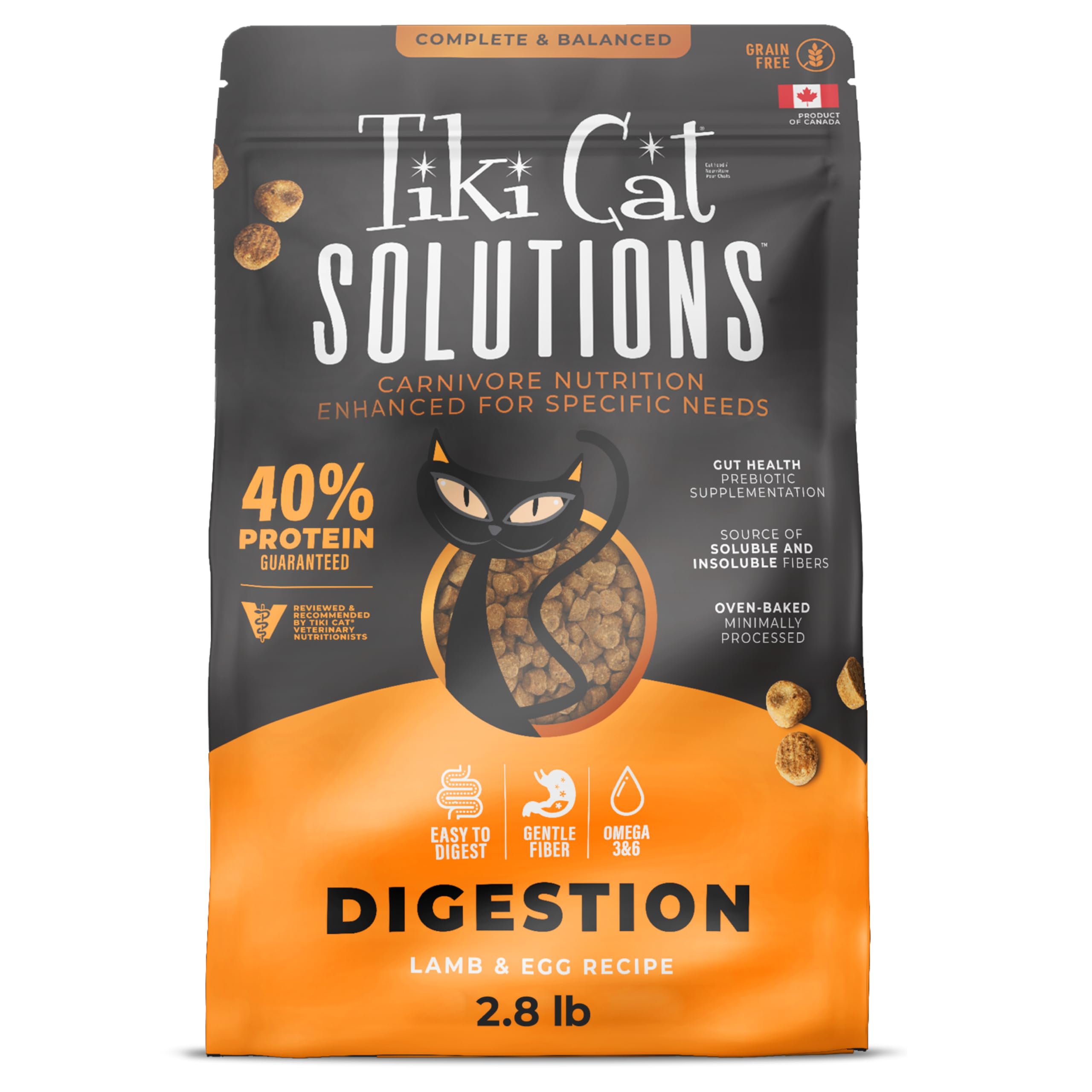 Tiki Cat Solutions Digestion : sac croquettes agneau et œuf, nutrition complète.
