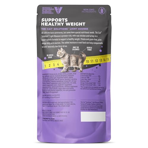 Mousse à la dinde Tiki Cat Solutions Light, saveur équilibrée.