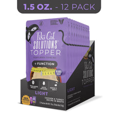 Topper Tiki Cat Solutions Léger poulet et dinde en bouillon, faible en graisses et calories.