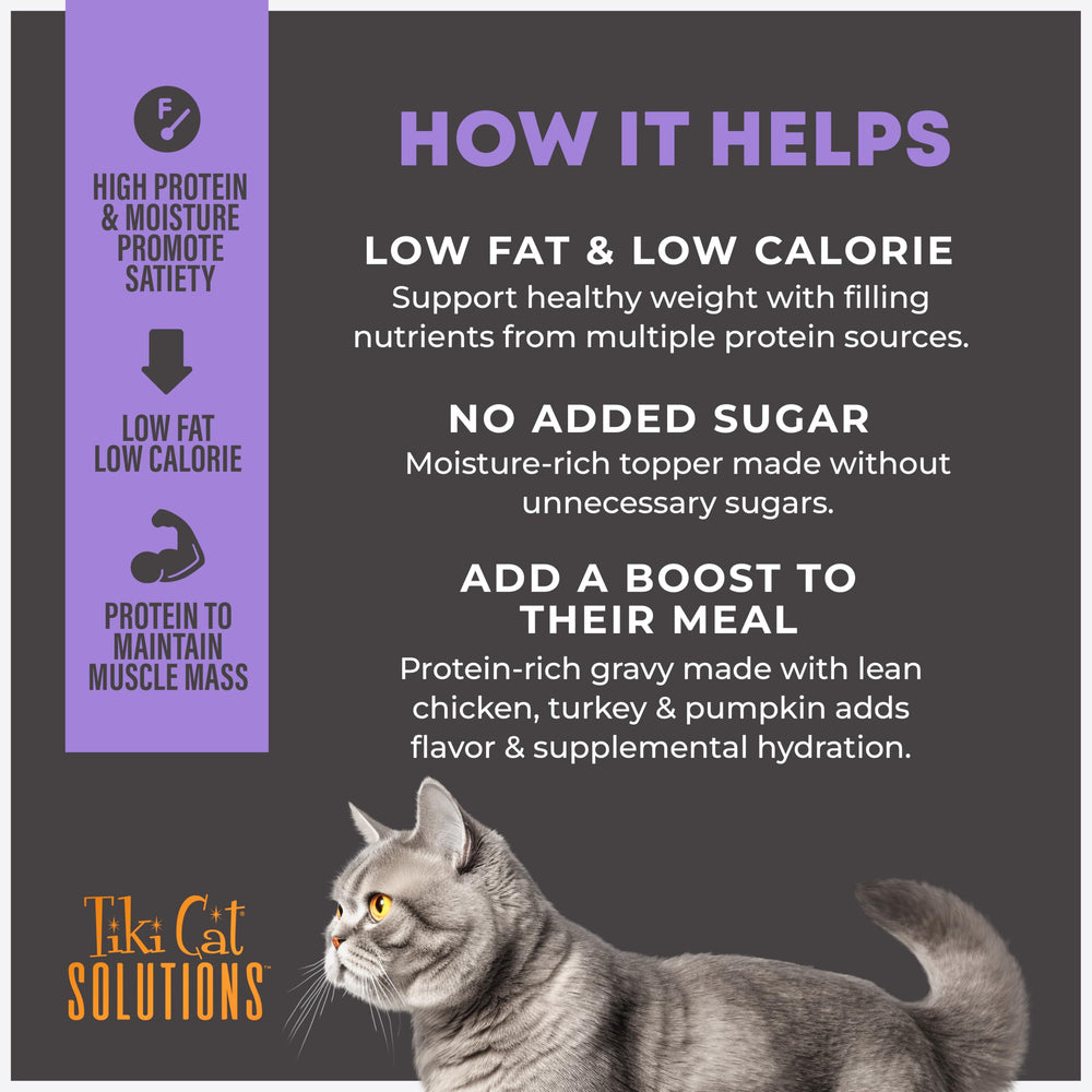 Topper Tiki Cat Solutions Léger poulet et dinde en bouillon, sans céréales.