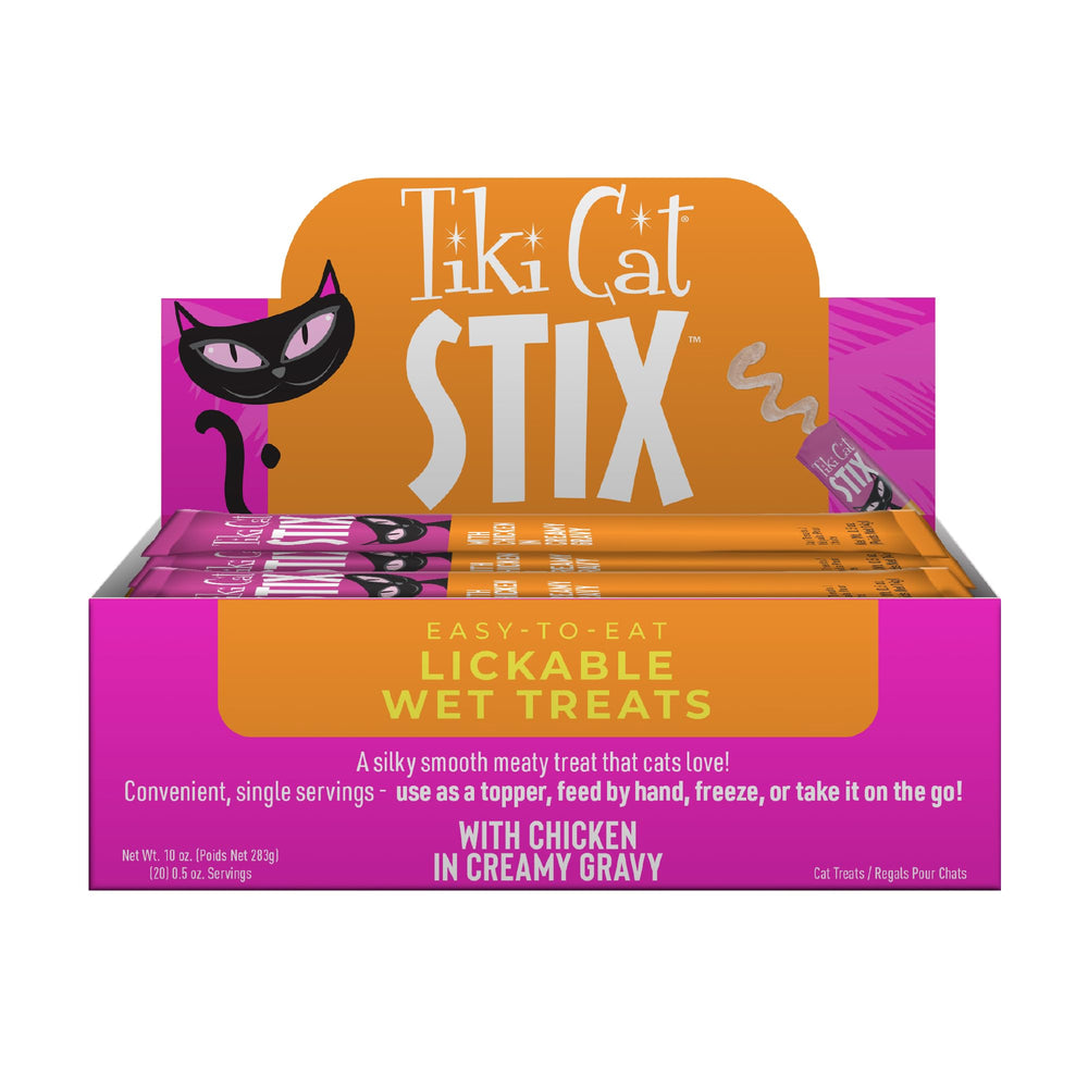 Friandise Tiki Cat Stix crème-gravy, parfaite pour chats exigeants et gourmets.
