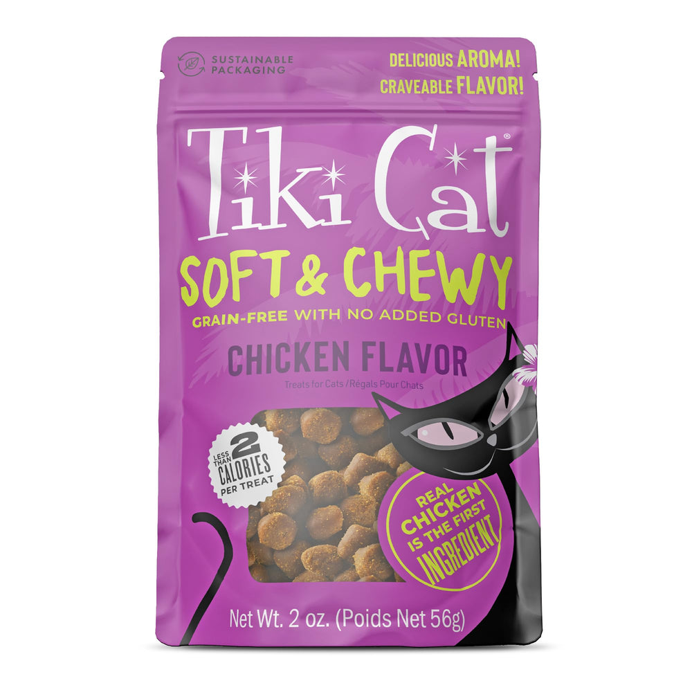 Friandises Tiki Cat Poulet Tendres: récompense douce pour chats actifs.