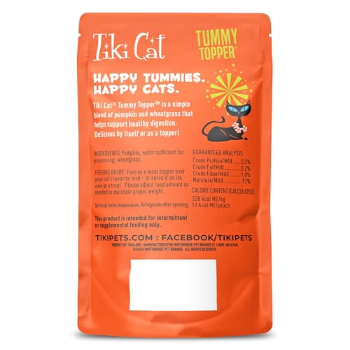 Herbe de blé dans Tiki Cat Tummy Topper, touche végétale et digestion potentielle