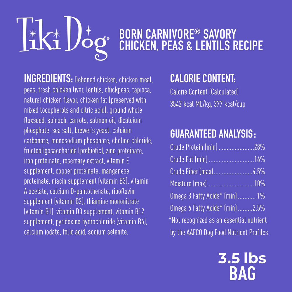 Tiki Dog Born Carnivore – protéines réelles de poulet et foie pour un goût riche et appétissant