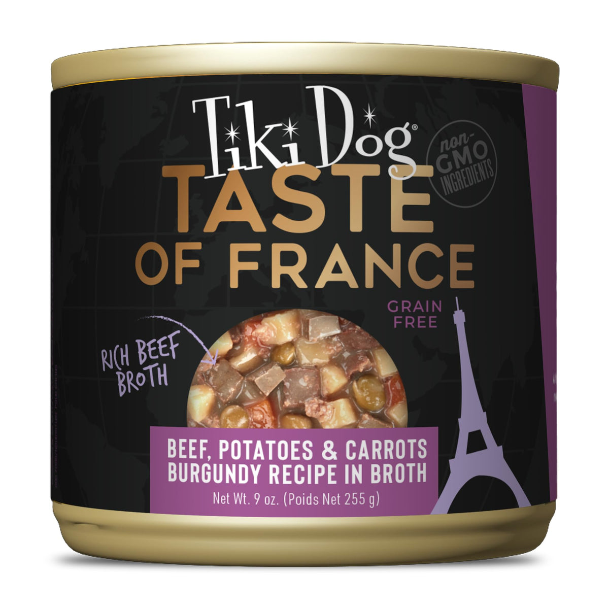 Tiki Dog France boeuf pommes-de-terre carottes en bouillon, repas savoureux pour chien.