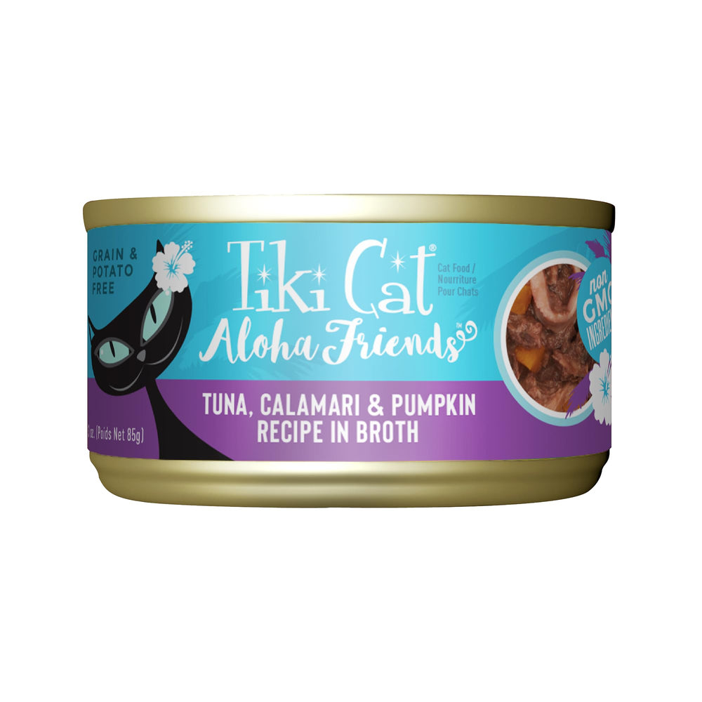 TIKI PETS Aloha Friends – thon, calamars et citrouille, pâtée hydratante et savoureuse.