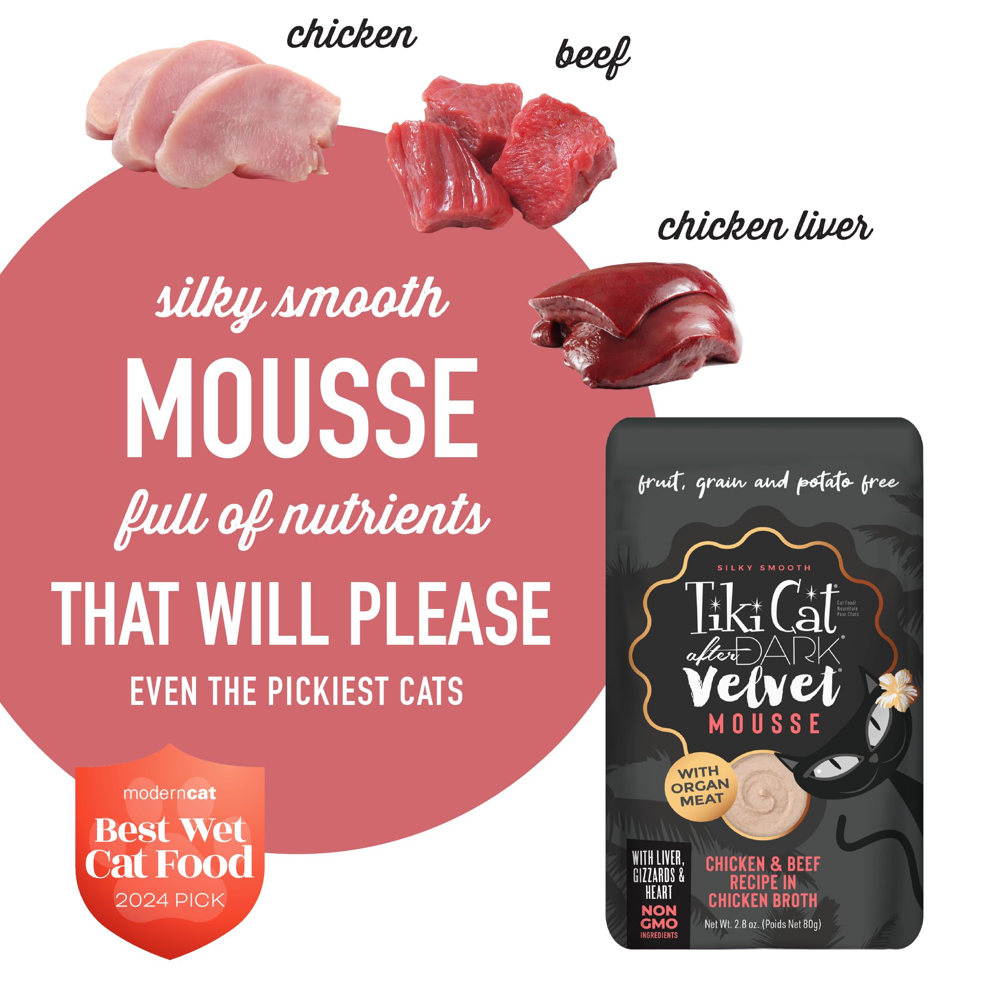 Tiki Cat After Dark Velvet Mousse protéines élevées poulet et boeuf