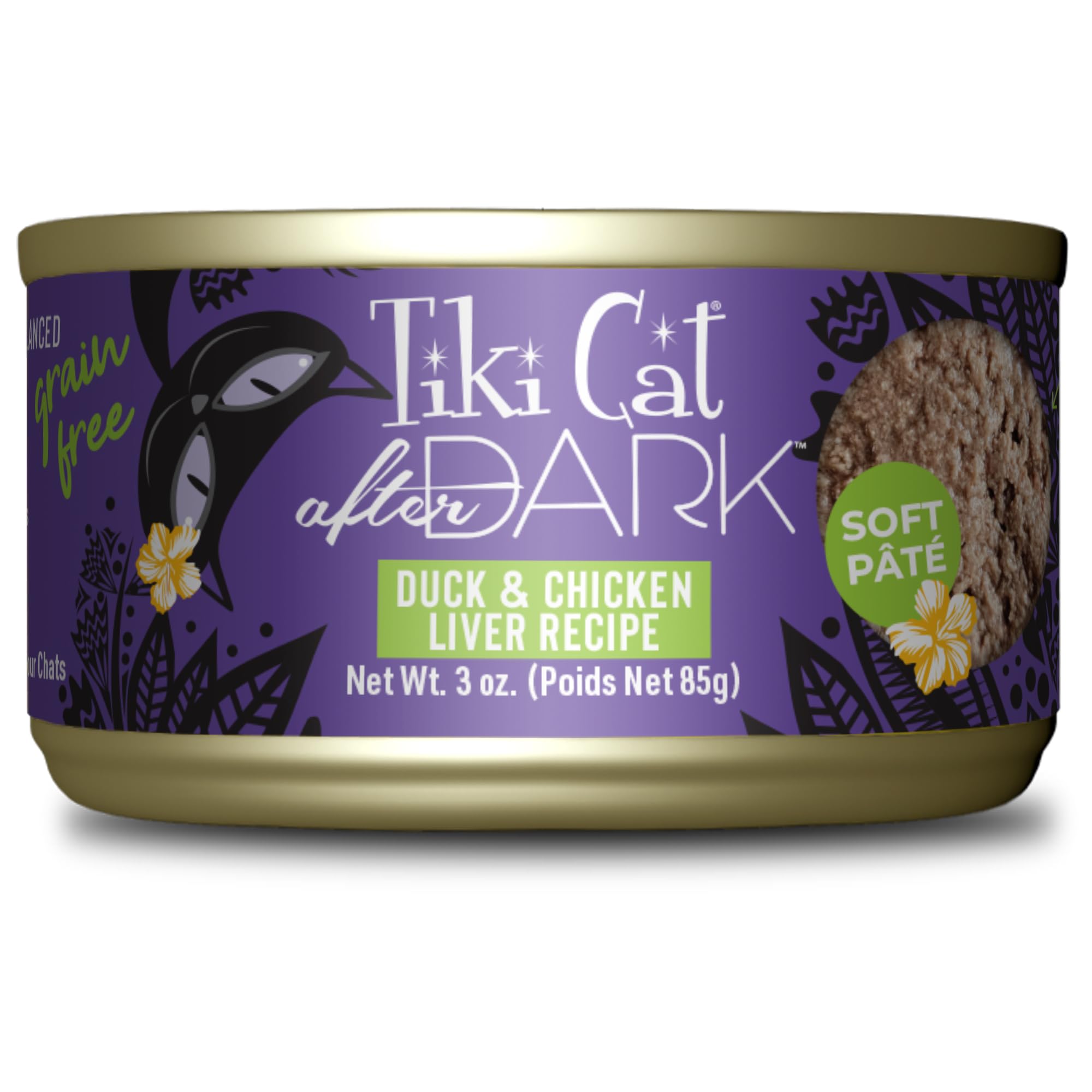 Tiki Pets Après Minuit pâté canard et foie pour chats adultes, appétence élevée.