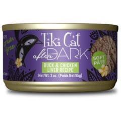 Tiki Pets Après Minuit pâté canard et foie pour chats adultes, appétence élevée.