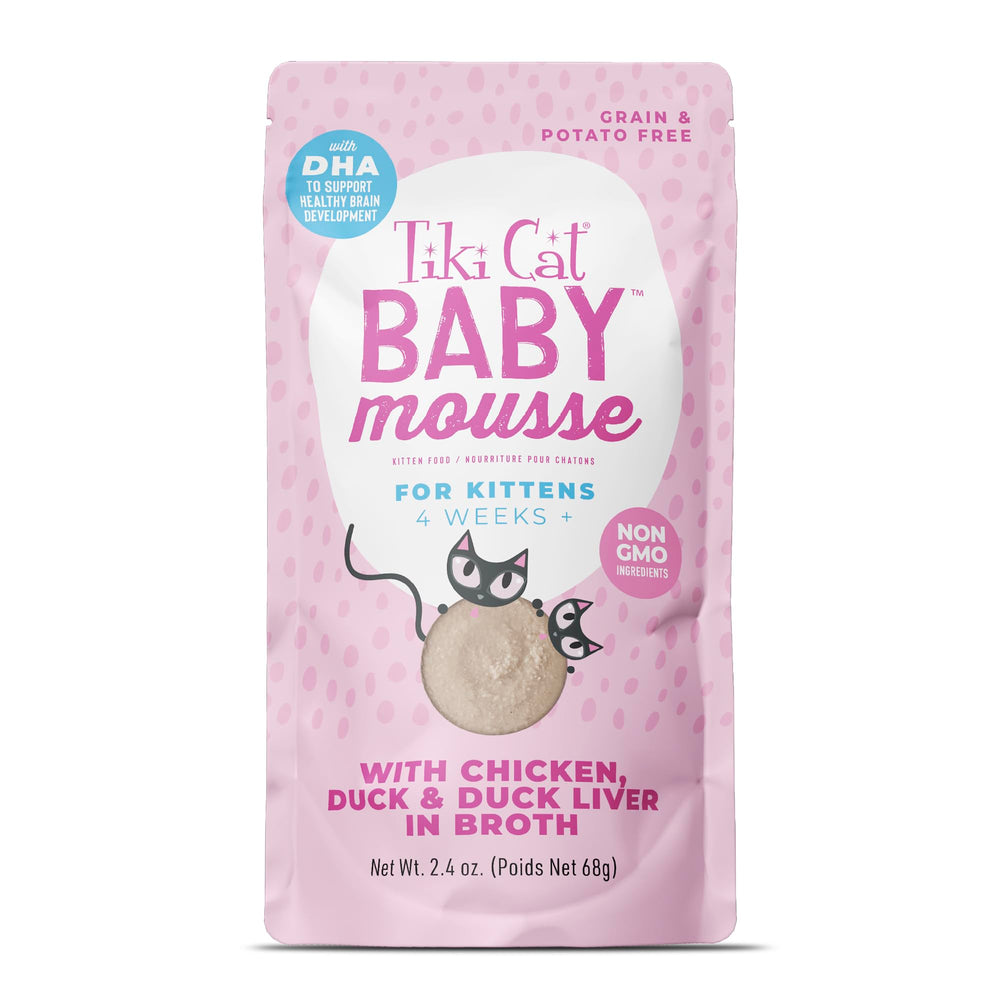 TIKI PETS Baby Mousse, sachet 68 g poulet et canard, nutrition complète.