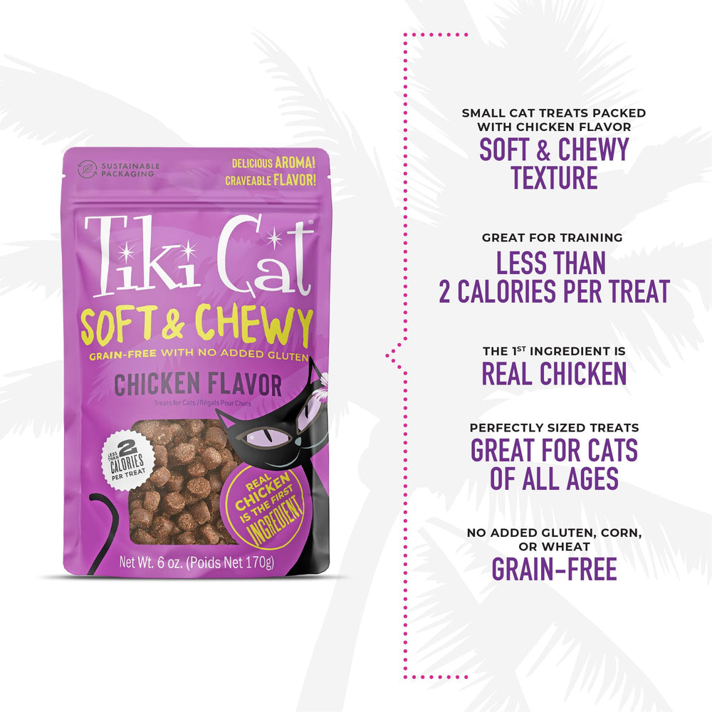 Friandises TIKI PETS sans céréales, poulet, texture tendre et naturelle