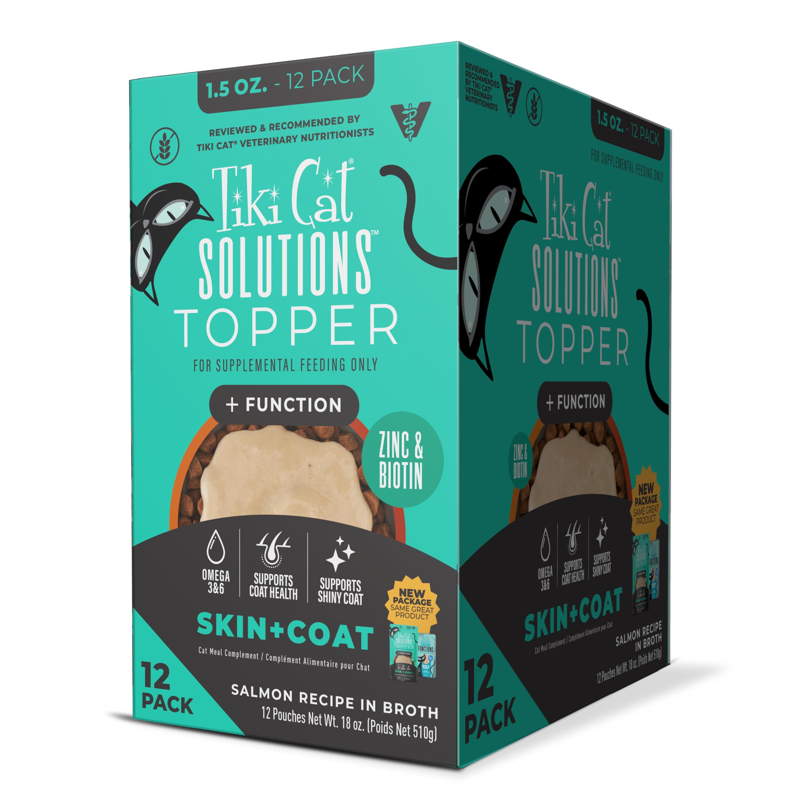 Garniture poil saumon bouillon Tiki Cat Solutions pour hydrater le pelage.
