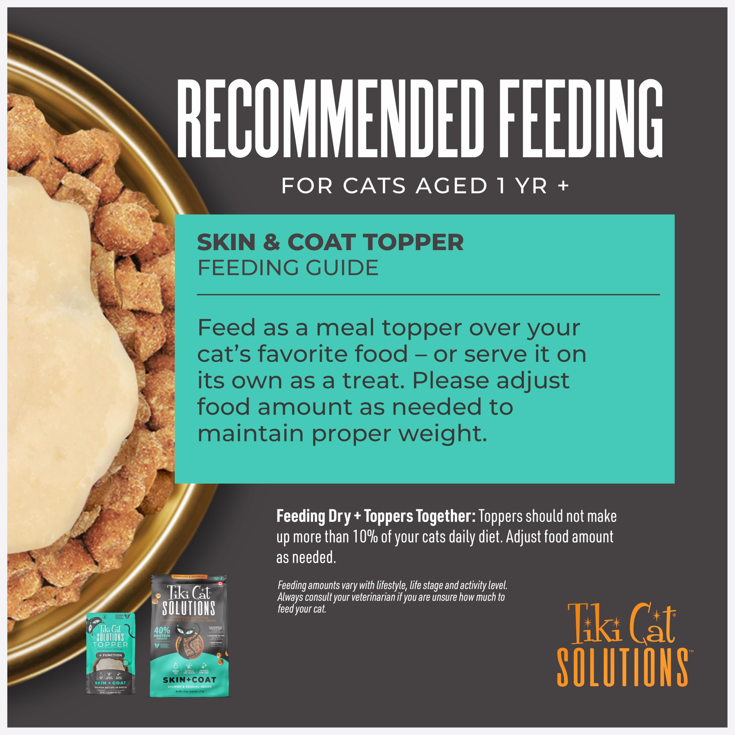 Ingrédients sans OGM dans Tiki Cat Solutions pour une alimentation sûre.