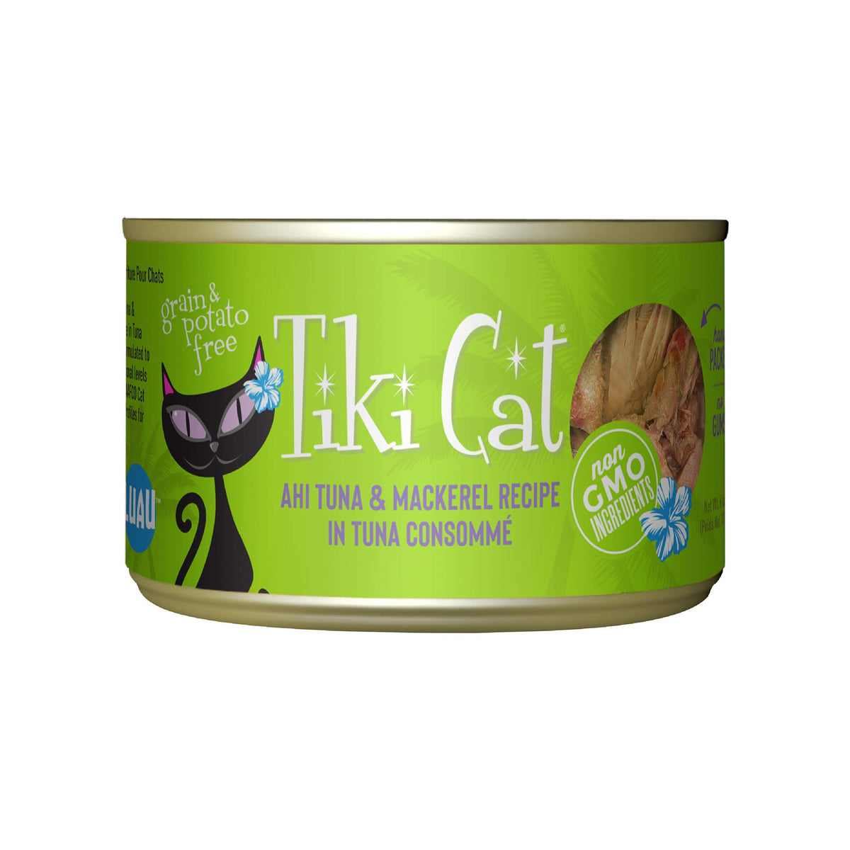 TIKI PETS Luau conserve chat avec thon ahi et maquereau, riche en protéines et saveurs marines.